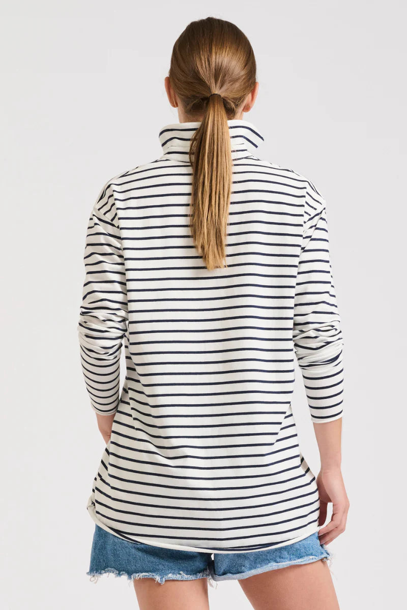 EST. 1971 | Raw Collar Long Sleeve Tee | White/Navy Stripe