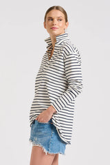 EST. 1971 | Raw Collar Long Sleeve Tee | White/Navy Stripe