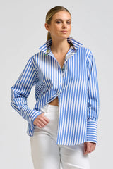 Shirty | Elodie Trim Silk Shirt | Mid Blue Stripe