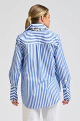 Shirty | Elodie Trim Silk Shirt | Mid Blue Stripe