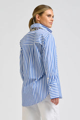 Shirty | Elodie Trim Silk Shirt | Mid Blue Stripe