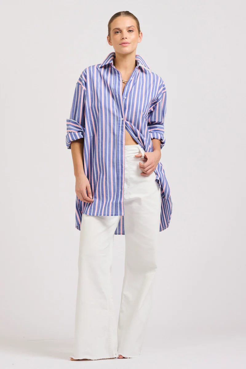 Shirty | The Boyfriend Oversized Shirt | Chambray Pink Stripe