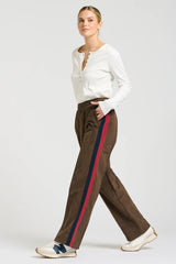 Shirty | The Lucile Velvet Twill Pant | Chocolate With French Navy & Ruby Stripe