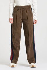 Shirty | The Lucile Velvet Twill Pant | Chocolate With French Navy & Ruby Stripe