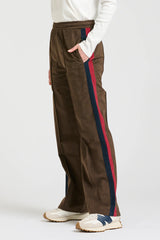 Shirty | The Lucile Velvet Twill Pant | Chocolate With French Navy & Ruby Stripe