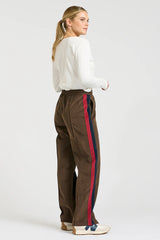 Shirty | The Lucile Velvet Twill Pant | Chocolate With French Navy & Ruby Stripe
