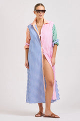 Shirty | The Luna Oversized Long Shirtdress | Bright Stripe Combo