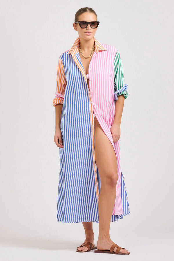 Shirty | The Luna Oversized Long Shirtdress | Bright Stripe Combo