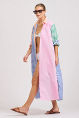 Shirty | The Luna Oversized Long Shirtdress | Bright Stripe Combo