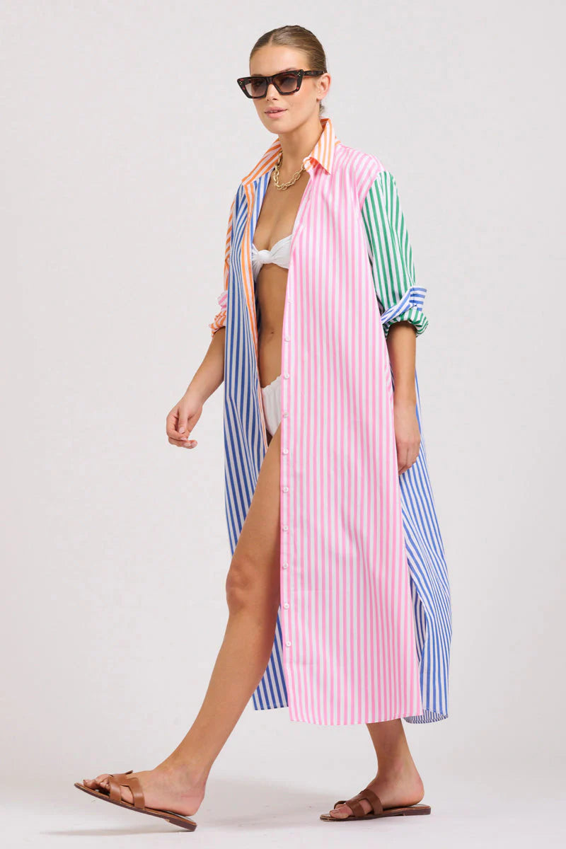 Shirty | The Luna Oversized Long Shirtdress | Bright Stripe Combo