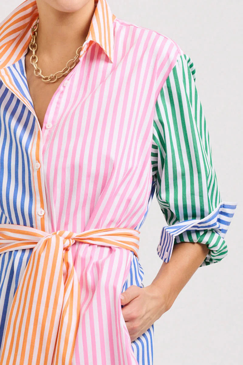 Shirty | The Luna Oversized Long Shirtdress | Bright Stripe Combo