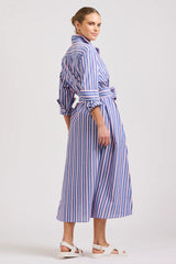 Shirty | The Luna Oversized Linen Long Shirtdress | Chambray Pink Stripe