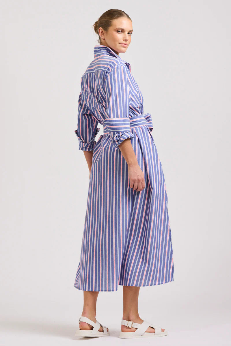 Shirty | The Luna Oversized Linen Long Shirtdress | Chambray Pink Stripe