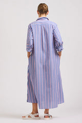 Shirty | The Luna Oversized Linen Long Shirtdress | Chambray Pink Stripe