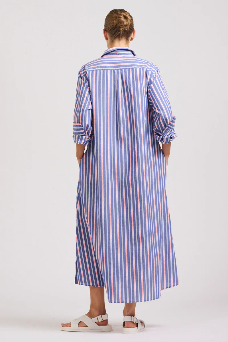 Shirty | The Luna Oversized Linen Long Shirtdress | Chambray Pink Stripe