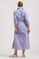 Shirty | The Luna Oversized Linen Long Shirtdress | Chambray Pink Stripe