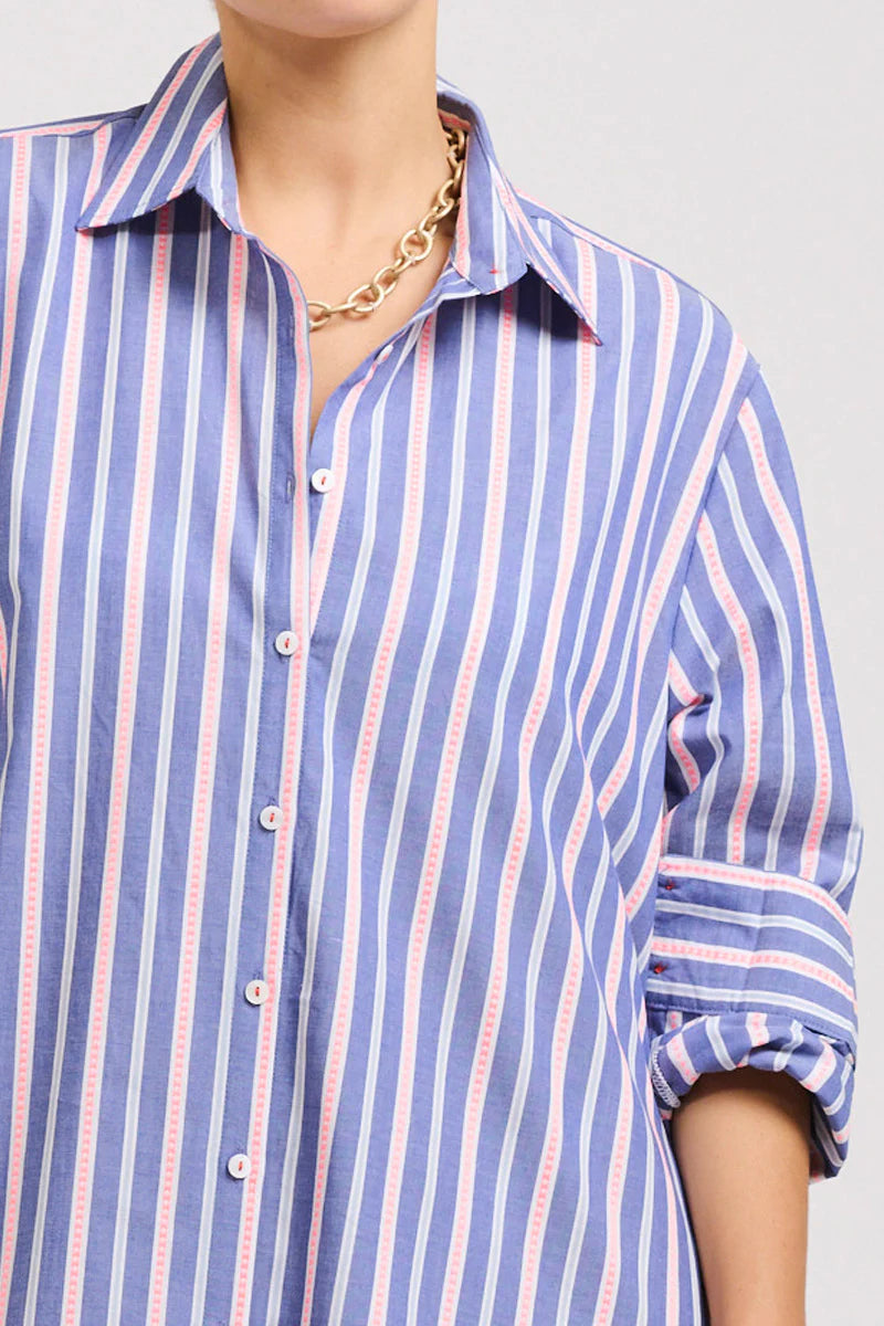 Shirty | The Luna Oversized Linen Long Shirtdress | Chambray Pink Stripe