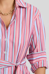 Shirty | The Luna Oversized Long Line Shirt Dress | Red Multi Stripe