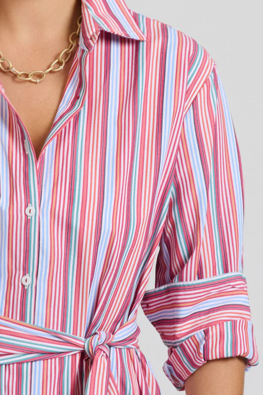 Shirty | The Luna Oversized Long Line Shirt Dress | Red Multi Stripe