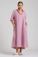 Shirty | The Luna Oversized Long Line Shirt Dress | Red Multi Stripe