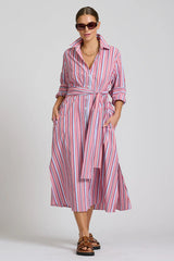 Shirty | The Luna Oversized Long Line Shirt Dress | Red Multi Stripe