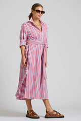 Shirty | The Luna Oversized Long Line Shirt Dress | Red Multi Stripe