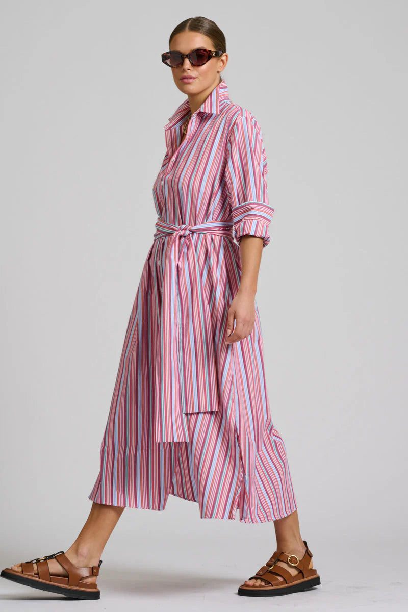 Shirty | The Luna Oversized Long Line Shirt Dress | Red Multi Stripe