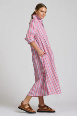 Shirty | The Luna Oversized Long Line Shirt Dress | Red Multi Stripe
