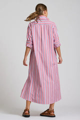 Shirty | The Luna Oversized Long Line Shirt Dress | Red Multi Stripe