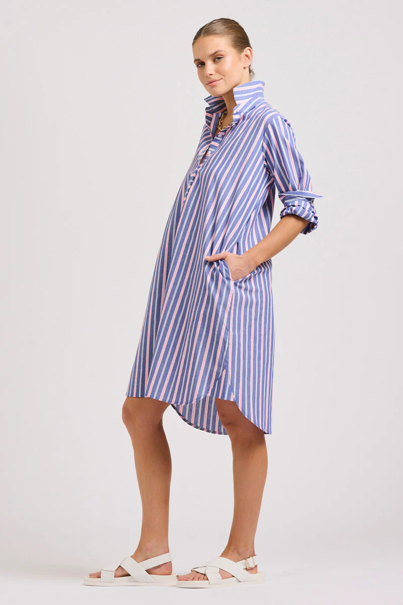 Shirty | The Popover Shirtdress | Chambray Pink Stripe