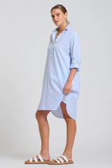 Shirty | The Popover Shirtdress | White with Blue Stripe Floral Trim