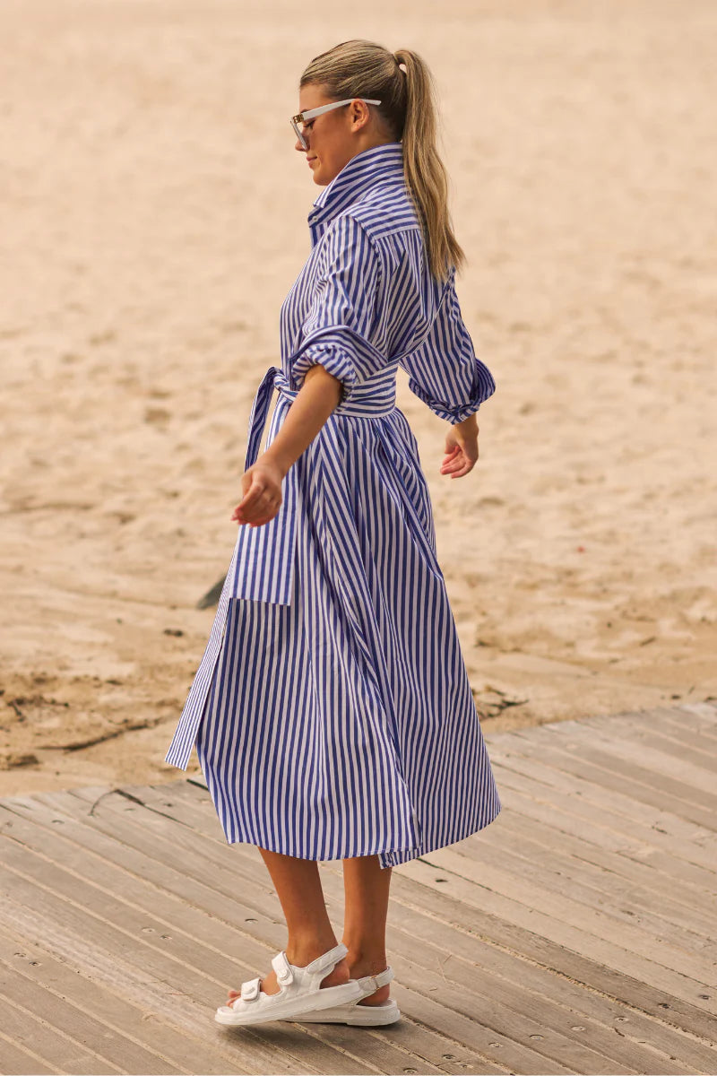 Shirty | The Luna Oversized Long Shirtdress | Blue/White Stripe
