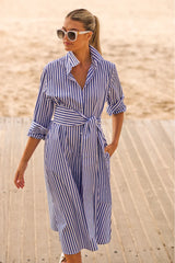 Shirty | The Luna Oversized Long Shirtdress | Blue/White Stripe