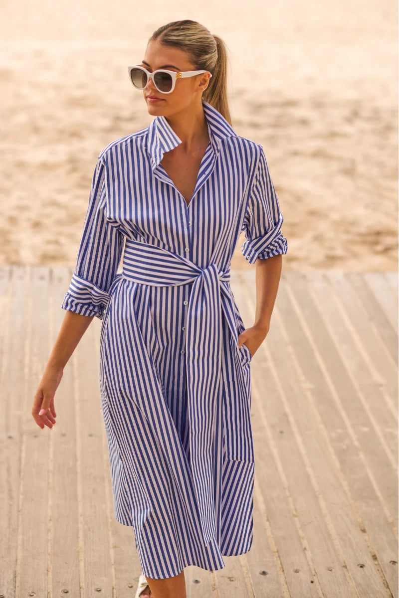 Shirty | The Luna Oversized Long Shirtdress | Blue/White Stripe