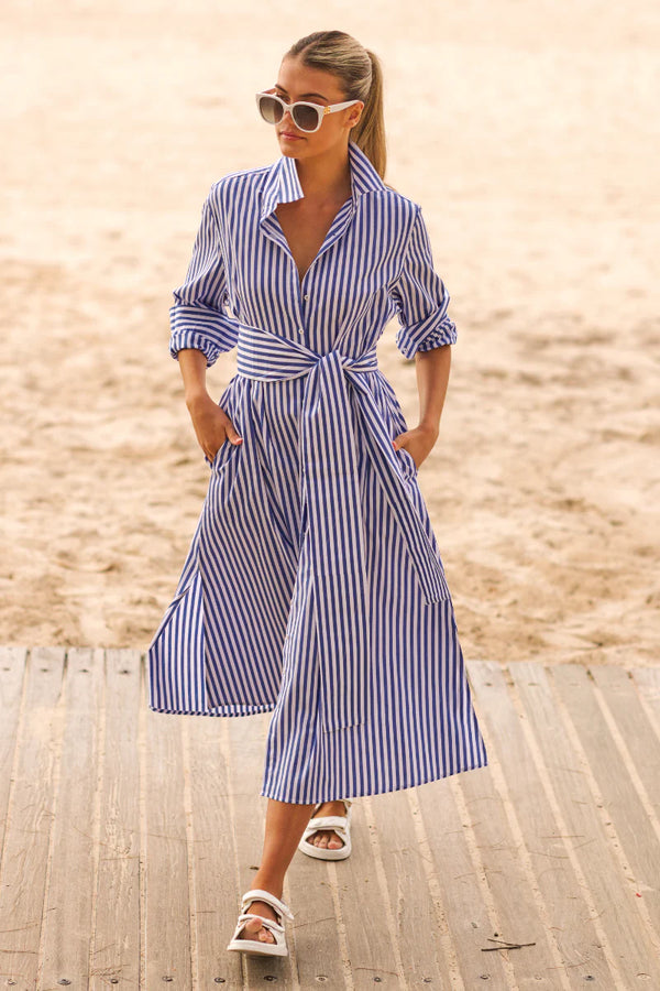 Shirty | The Luna Oversized Long Shirtdress | Blue/White Stripe