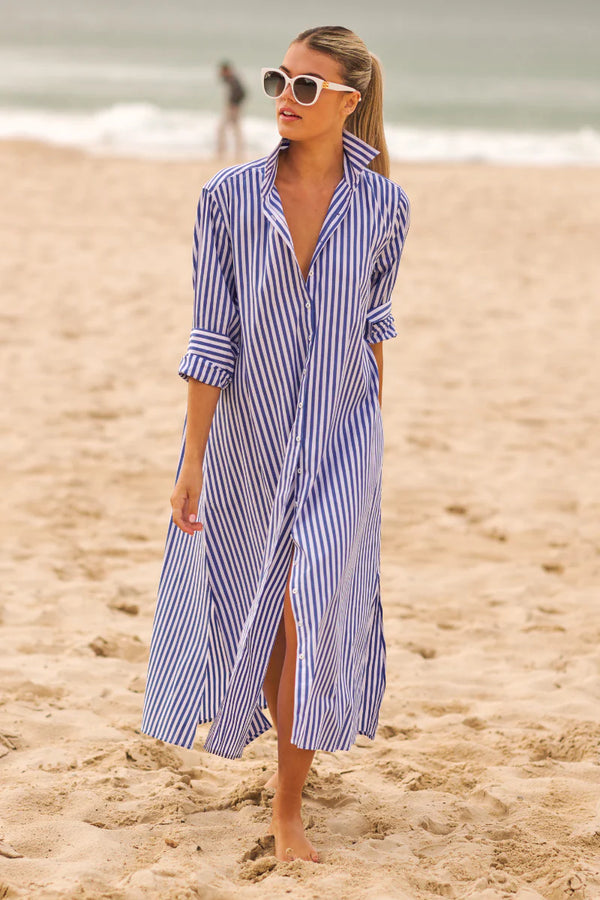 Shirty | The Luna Oversized Long Shirtdress | Blue/White Stripe
