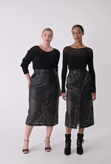 OnceWas  | Rhiannon Viscose Nylon Sheer Knit Top | Black