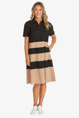 Ping Pong | Kasbah Stripe Dress | Black/Wicker