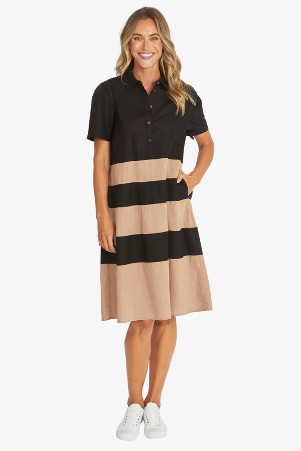 Ping Pong | Kasbah Stripe Dress | Black/Wicker