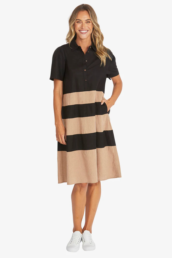 Ping Pong | Kasbah Stripe Dress | Black/Wicker