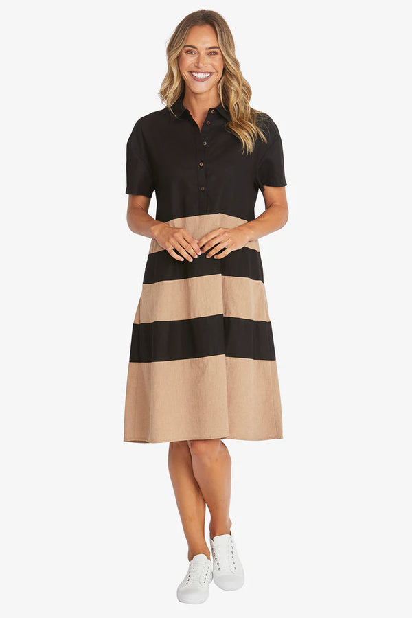 Ping Pong | Kasbah Stripe Dress | Black/Wicker