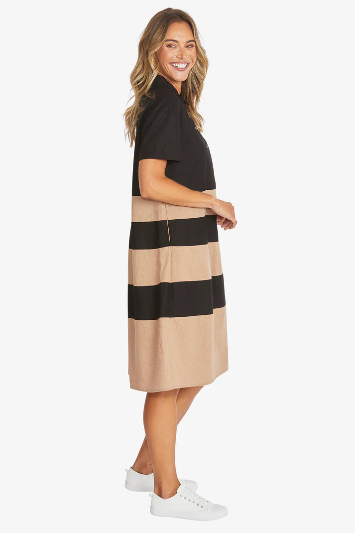 Ping Pong | Kasbah Stripe Dress | Black/Wicker