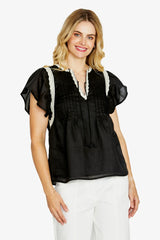 Ping Pong | Lacey Flutter Sleeve Top | Black