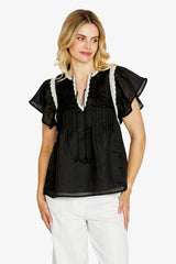 Ping Pong | Lacey Flutter Sleeve Top | Black