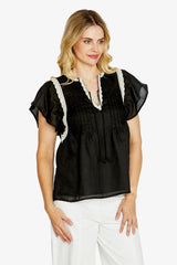 Ping Pong | Lacey Flutter Sleeve Top | Black
