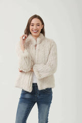 365 Days | High Neck Rabbit Fur Jacket | Chalk