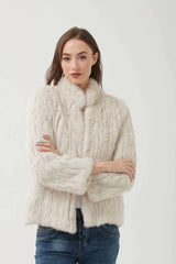 365 Days | High Neck Rabbit Fur Jacket | Chalk