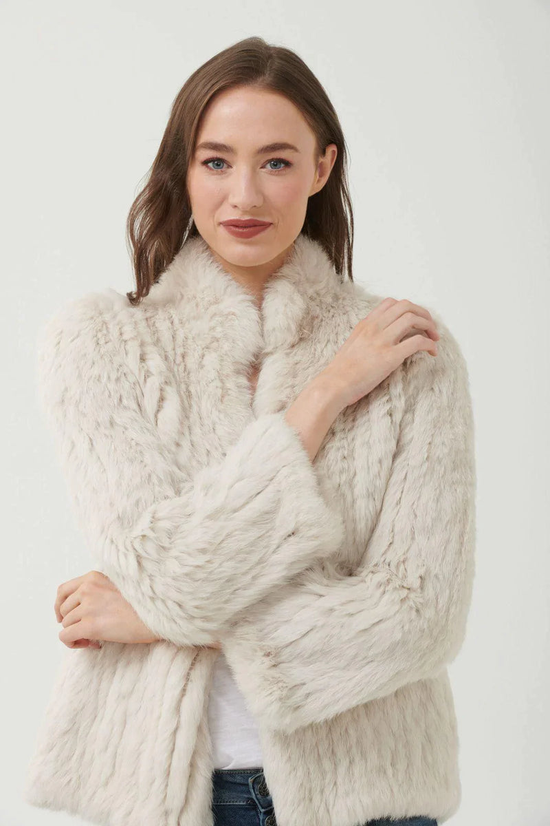 365 Days | High Neck Rabbit Fur Jacket | Chalk