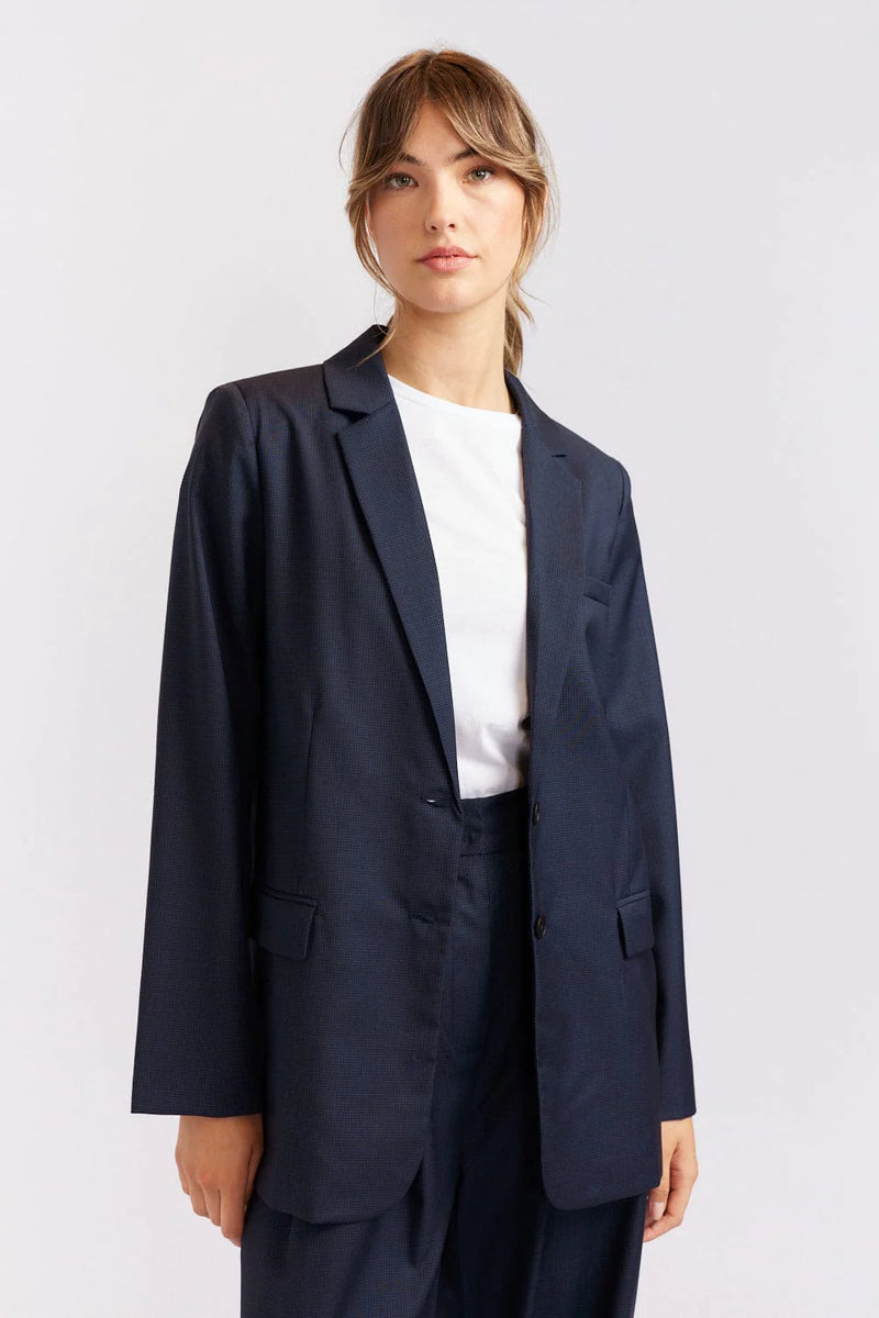 Alessandra | Andrea Wool Blazer | Navy & Black Houndstooth