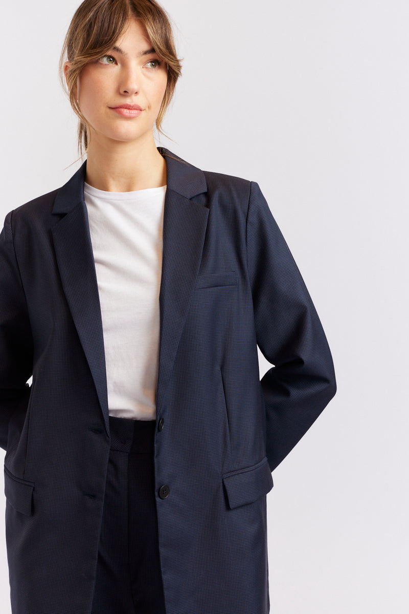 Alessandra | Andrea Wool Blazer | Navy & Black Houndstooth